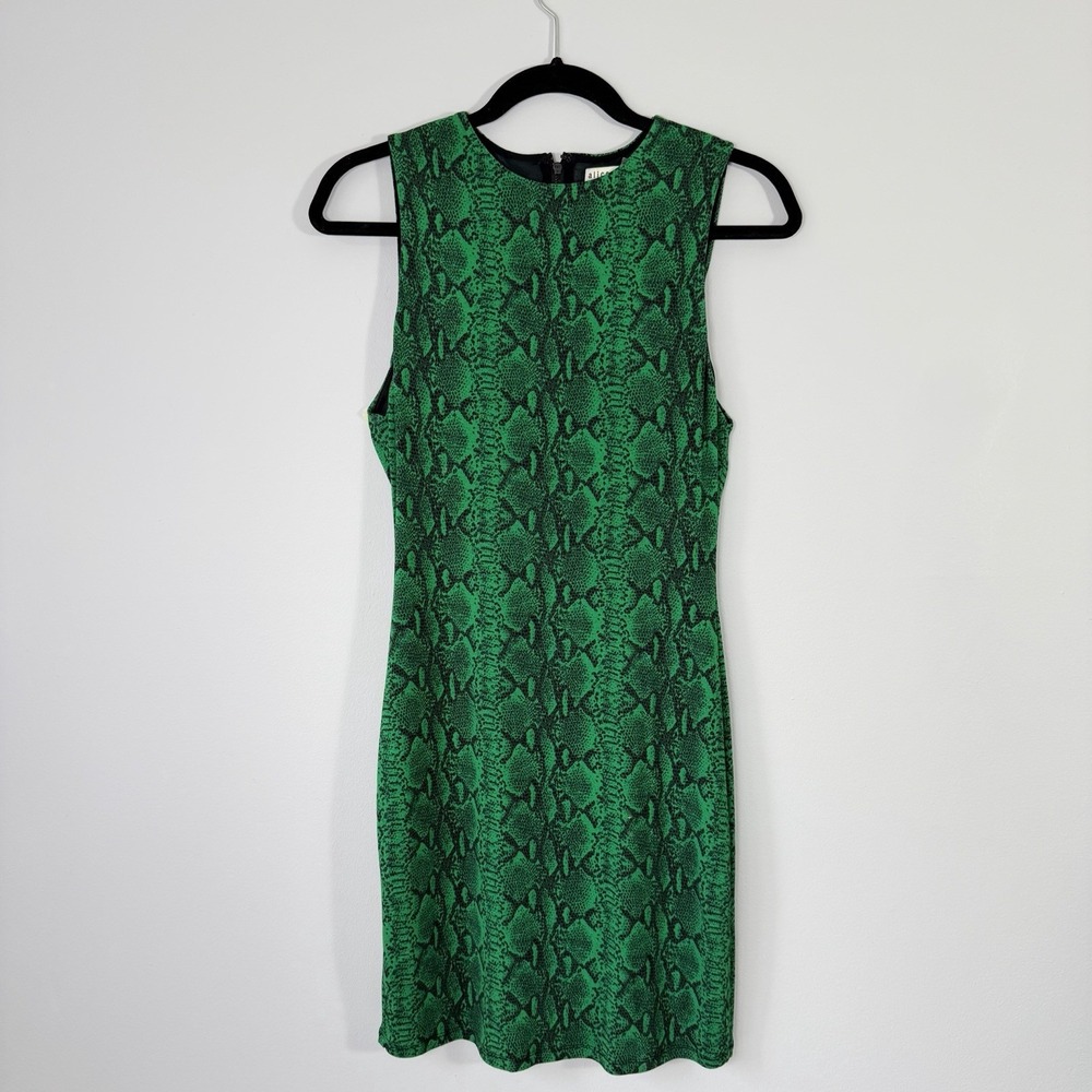 Alice + Olivia Green Snake Print Sheath Dress Sleeveless‎ Stretch Mini Bodycon 6